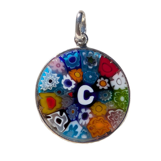 Letter C millefiori glass pendant murano glass flowers initials letter jewelry