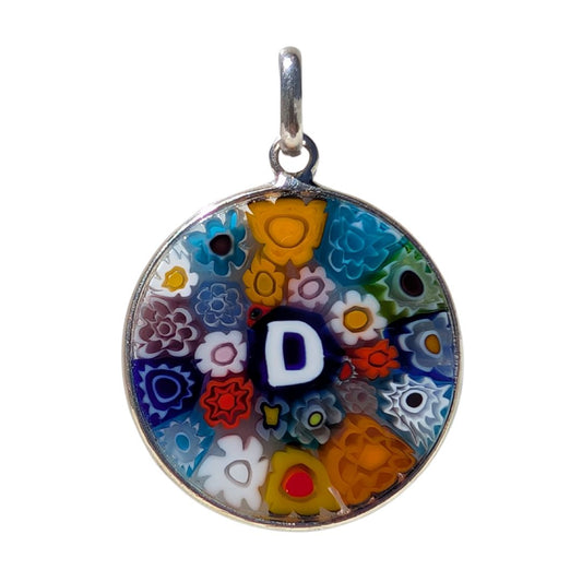 Letter D millefiori glass pendant murano glass flowers initials letter jewelry