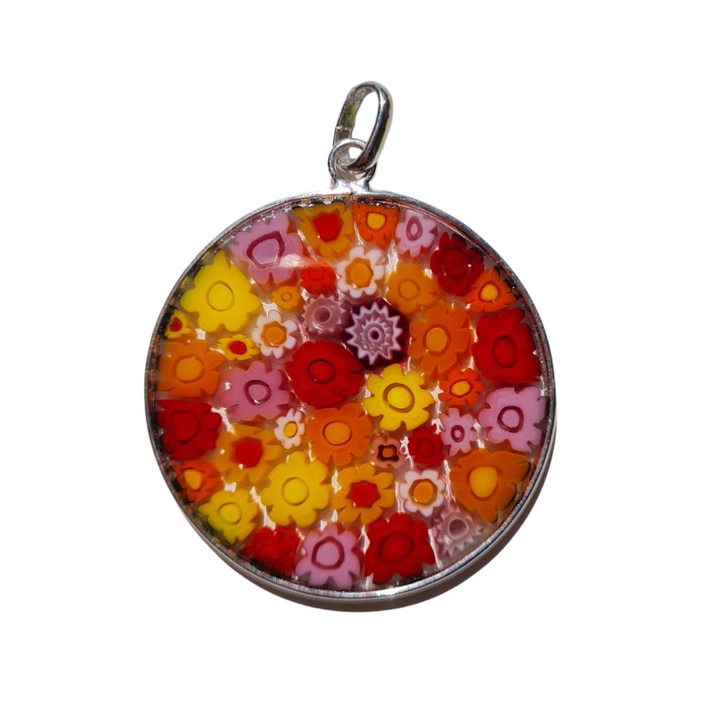 red orange yellow millefiori thousand flowers necklace