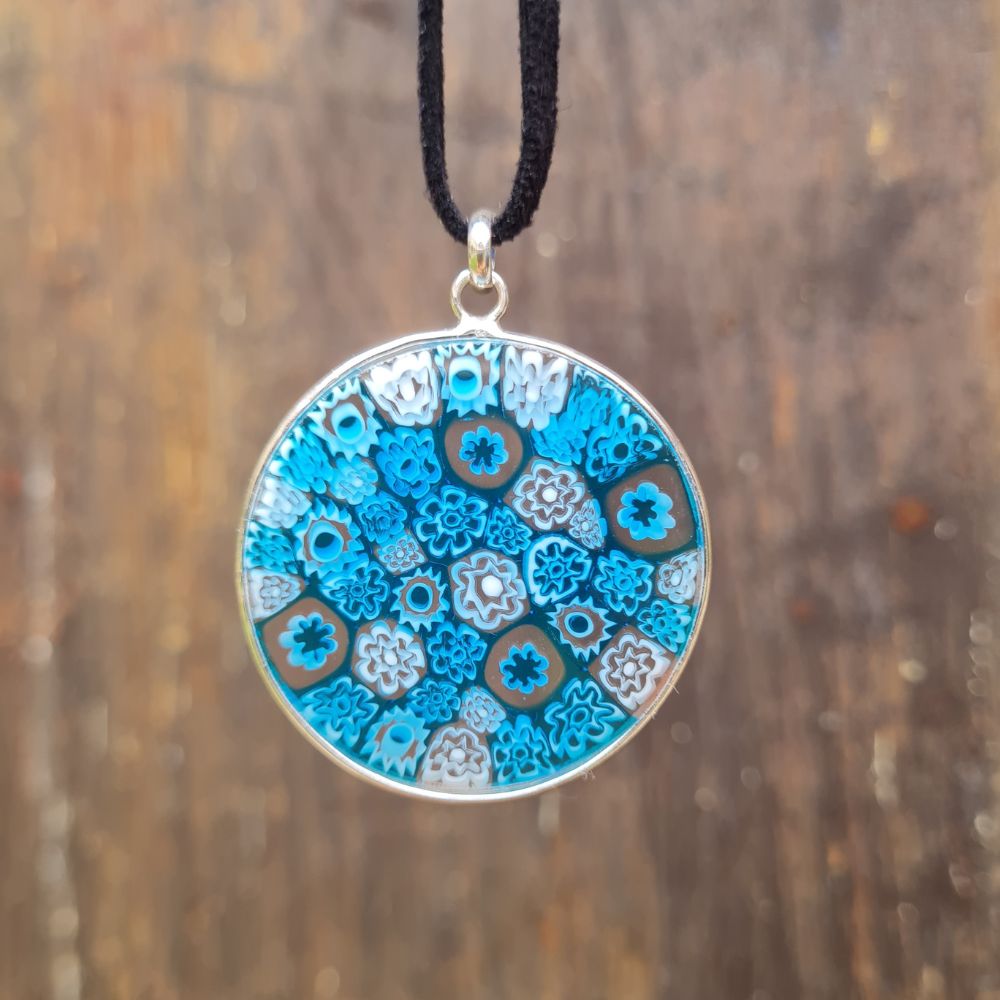 turquoise millefiori pendant necklace