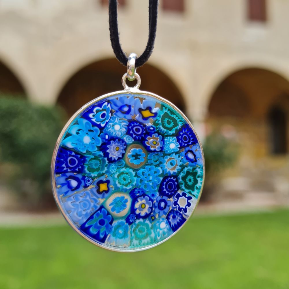 millefiori pendant blue murano glass