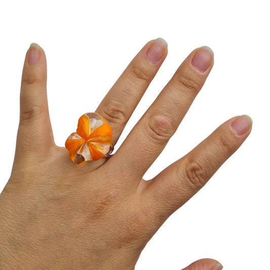 orange murano glass silver ring