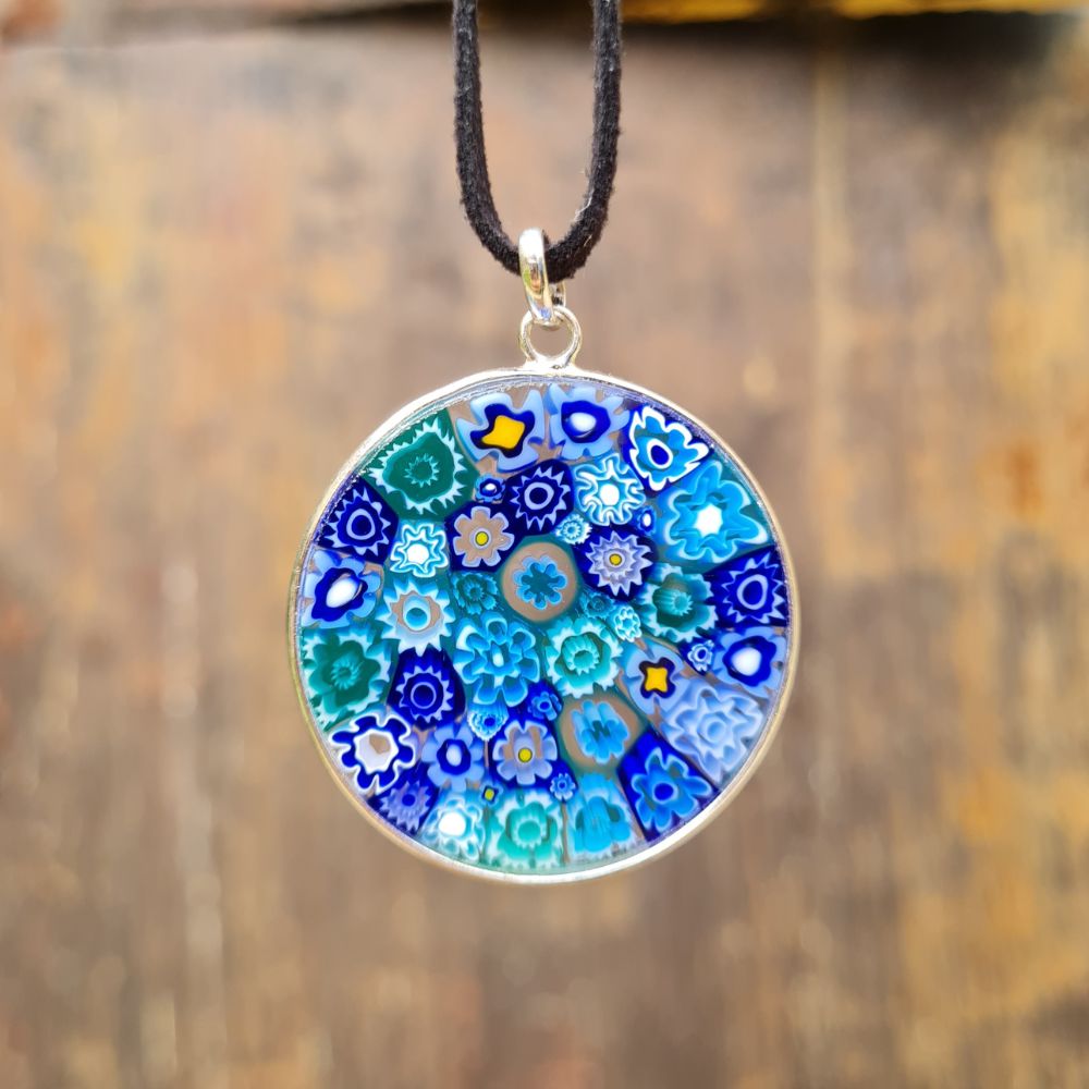 Blues millefiori murano glass pendant