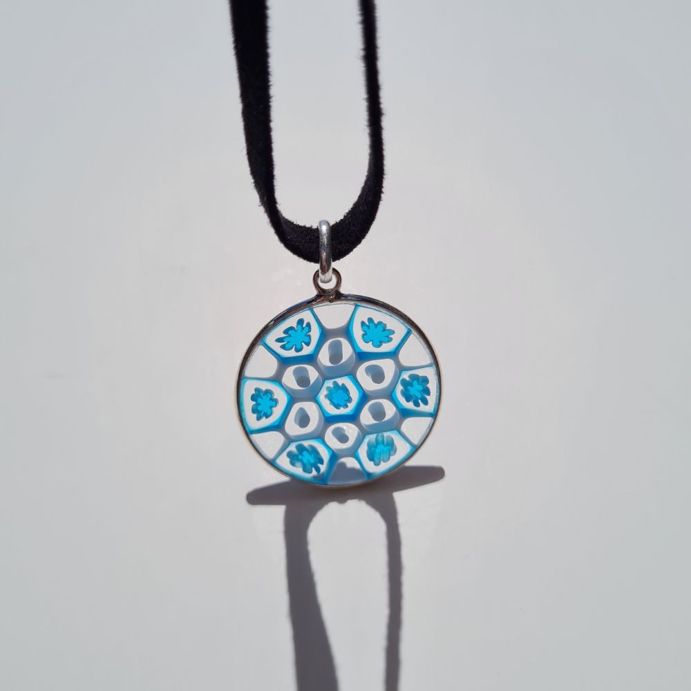 turquoise stained glass millefiori murano glass necklace