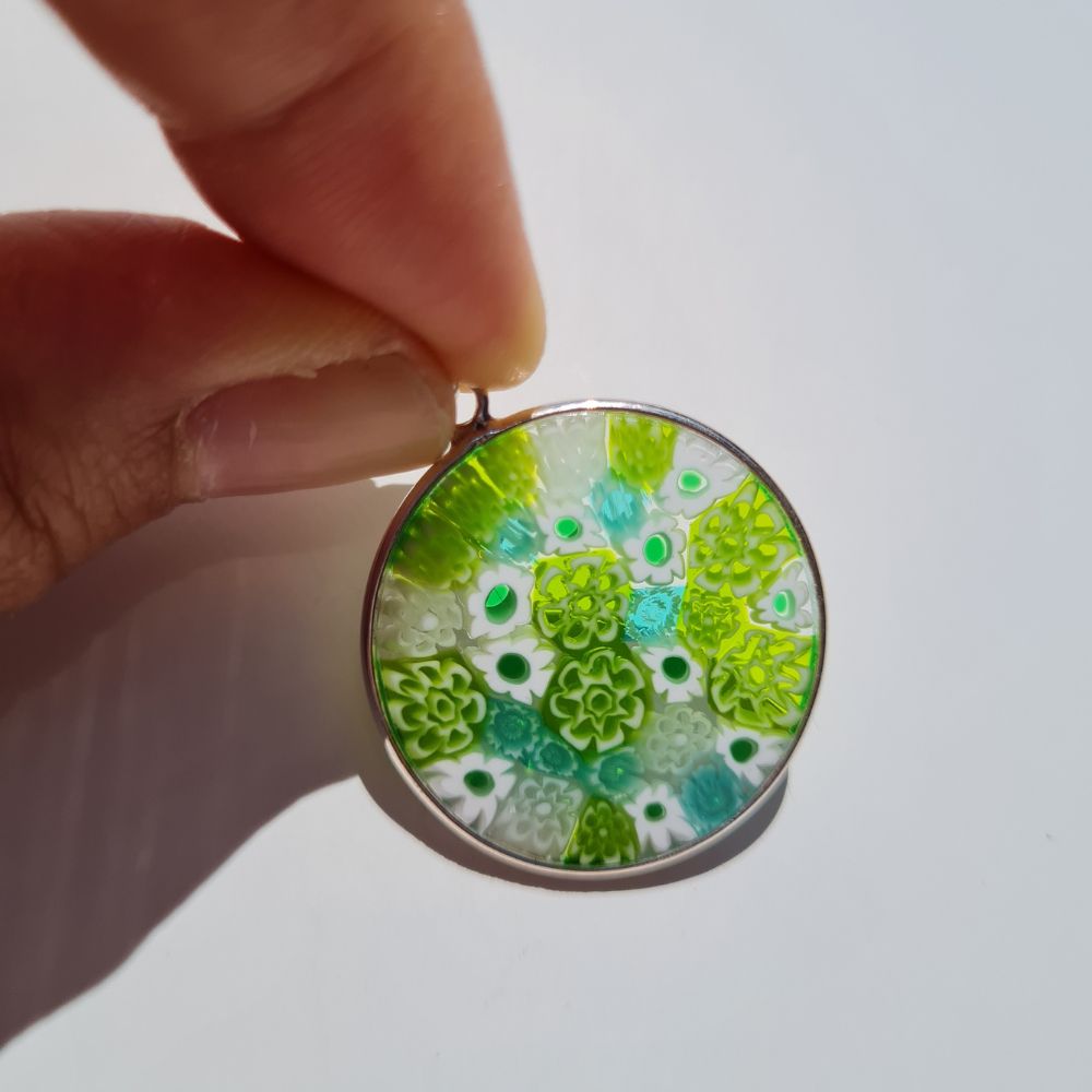 small millefiori green murano glass pendant