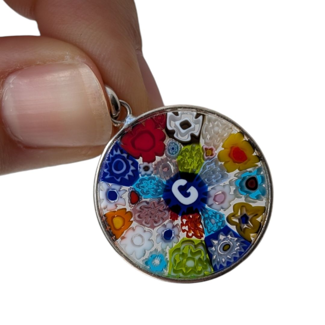 Letter G millefiori glass pendant murano glass flowers initials letter jewelry