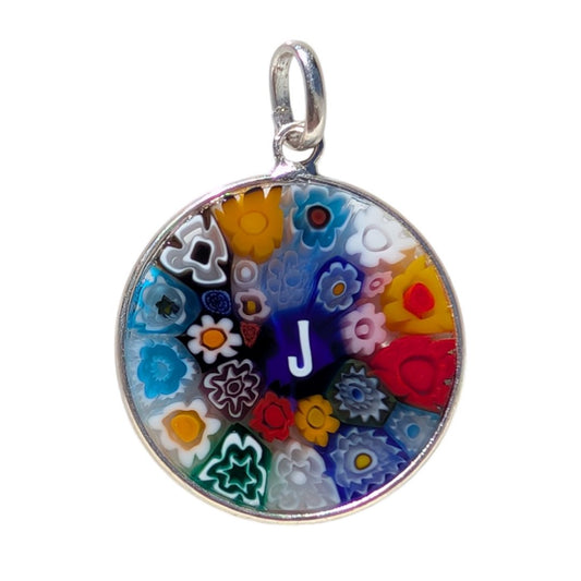 J / Alphabet / INITIAL / MURANO GLASS MILLEFIORI PENDANT