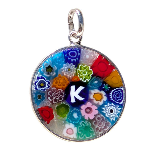 K / Alphabet / INITIAL / MURANO GLASS MILLEFIORI PENDANT