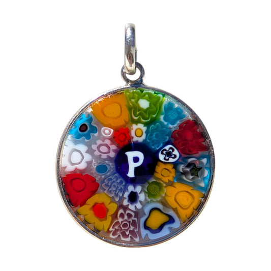 millefiori murano glass pendant initial P