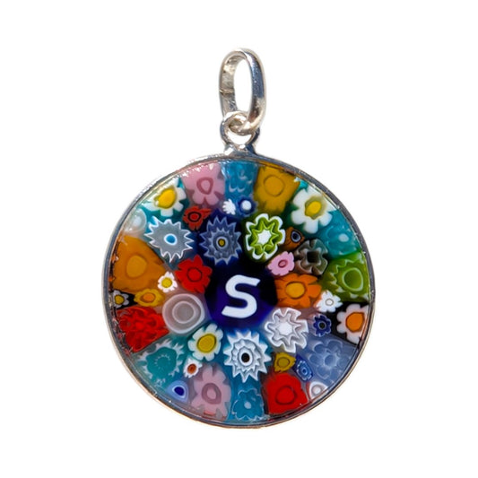 S colorful millefiori pendant initial 