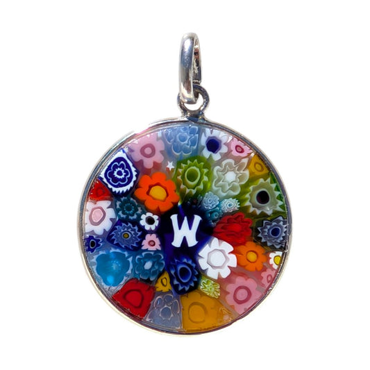 Letter W millefiori glass pendant murano glass flowers initials letter jewelry