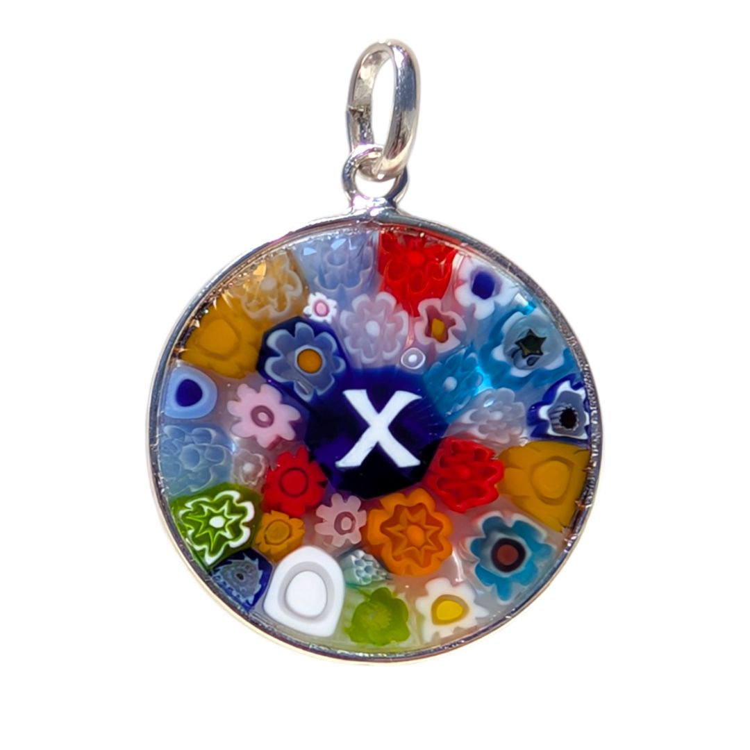 Letter X millefiori glass pendant murano glass flowers initials letter jewelry