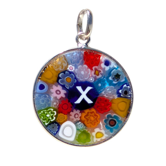 Letter X millefiori glass pendant murano glass flowers initials letter jewelry