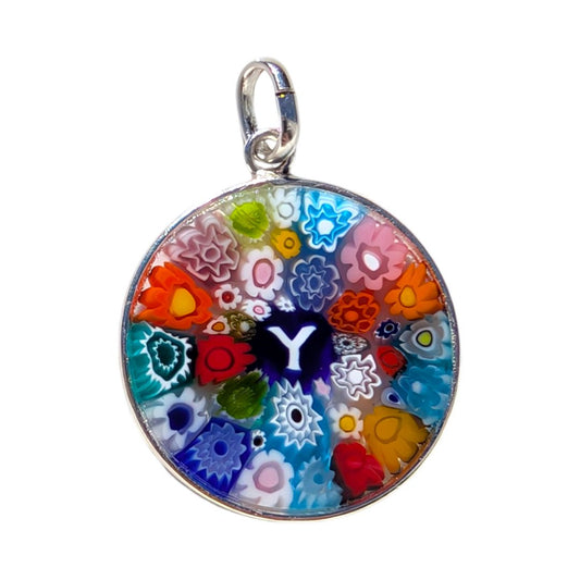 Letter Y millefiori glass pendant murano glass flowers initials letter jewelry