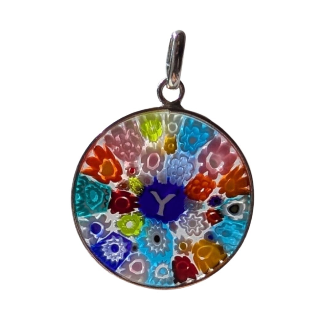 Letter Y millefiori glass pendant murano glass flowers initials letter jewelry