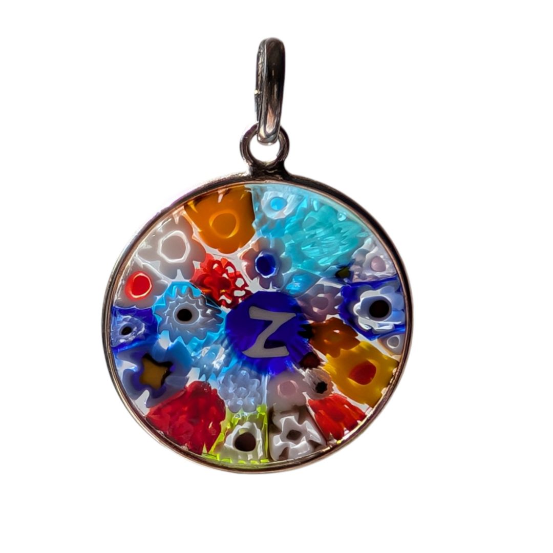 Letter Z millefiori glass pendant murano glass flowers initials letter jewelry