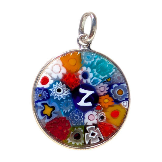 Letter Z millefiori glass pendant murano glass flowers initials letter jewelry