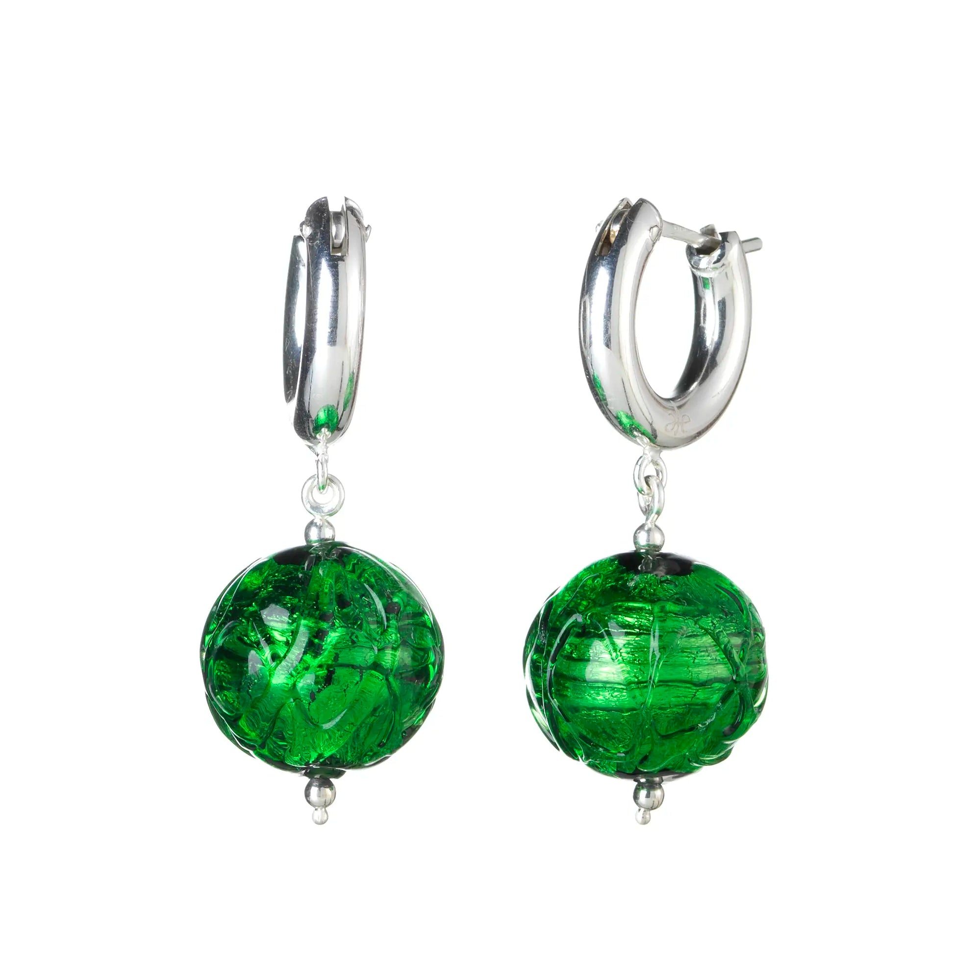 green silver lamp work venetian beads earrings